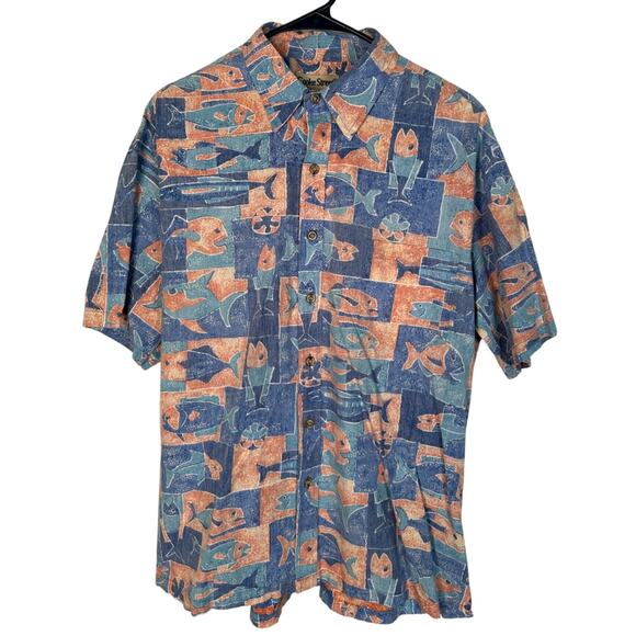 Vintage 80s Cooke Street Men's L Hawaiian Fish Shirt 100% Cotton Short Sleeve - Picture 1 of 5